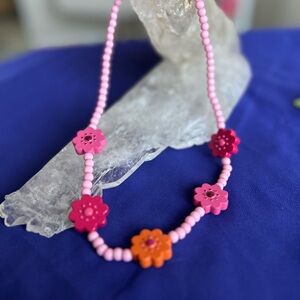 Gymboree Pink and Red Flower Bead Necklace for Kids